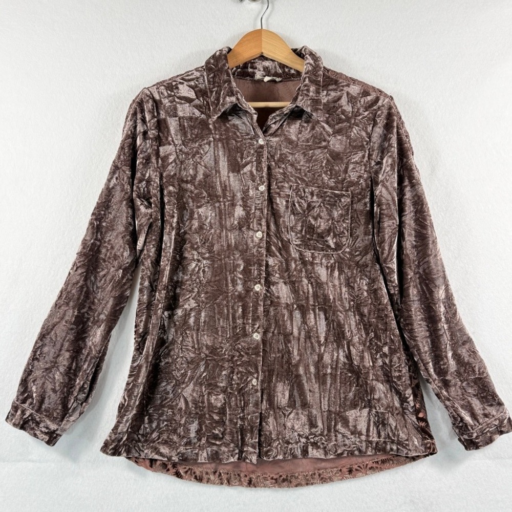 Mystree Velvet Burnout Shirt Womens Small Mauve Brown Boho Victorian Goth Earthy